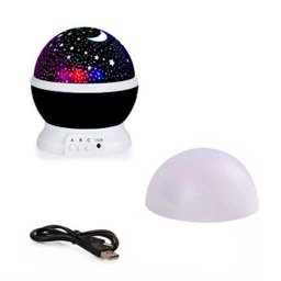 Luminária Abajur Giratorio Projeçao Preto Globo Luz Estrelas - 4
