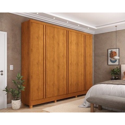Guarda Roupa Casal 2,75m Grande 100% MDF 6 Portas 4 Gavetas Nature com Pes
