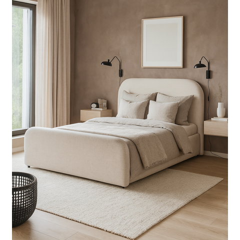 Cama de Casal 1.40 para Quarto Estofada Design Moderno Tecido Off White Estilosa