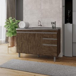 Balcão Gabinete de Pia Premium 120cm Chocolate S- Tampo - Nathan - 1