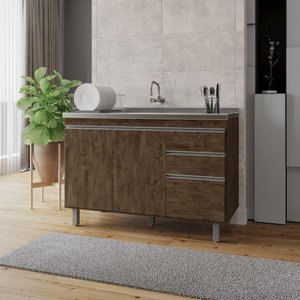 Balcão Gabinete de Pia Premium 120cm Chocolate S- Tampo - Nathan