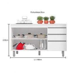 Balcão Gabinete de Pia Premium 120cm Chocolate S- Tampo - Nathan - 3