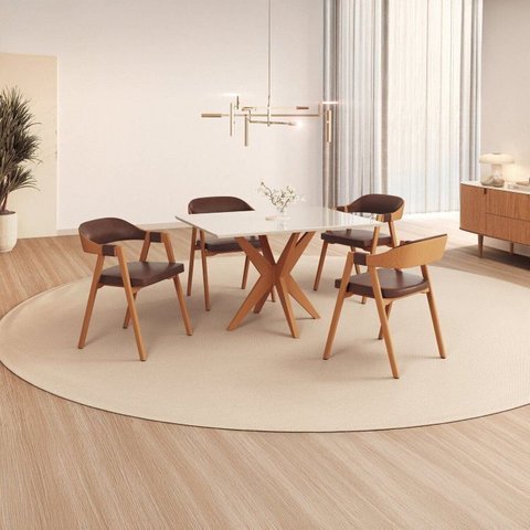 Conjunto Sala de Jantar com Tampo de Vidro Donna 4 Cadeiras Gaia Courino Marrom/Mel/Off White