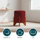 Ver imagem 3 de Puff Decorativo Eloah Redondo Assento Extra para Sala Quarto Suede Pufe com Pés de Madeira