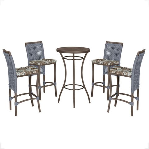 Mesa Bistrô e 4 Banquetas Roma Marrom Corda Náutica Estofado 6 Trama Original