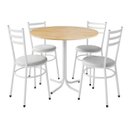 Ver imagem 1 de Mesa de Jantar Redonda 80cm Pinus com 4 Cadeiras Estofada Branca