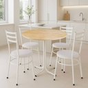 Ver imagem 2 de Mesa de Jantar Redonda 80cm Pinus com 4 Cadeiras Estofada Branca