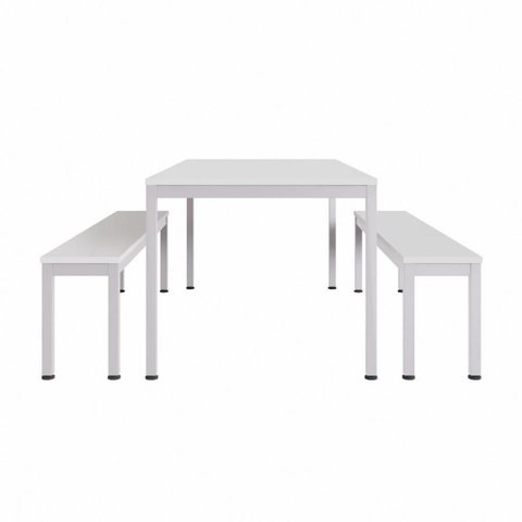 Kit 2 Bancos com Mesa Refeitório F5 Office Industrial MDP Metal Cinza