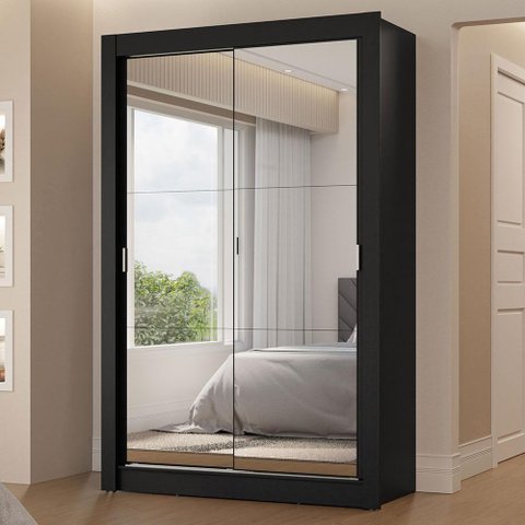 Guarda-roupa Solteiro 2 Portas de Correr com Espelhos 2 Gavetas Preto Vivare Madesa Preto
