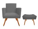 Ver imagem 1 de Kit Poltrona Decorativa Bia + Puff Retangular Suede Cinza Pés Madeira Ms Decor