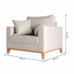 Poltrona Decorativa Benny Tecido Linho com Pés em Madeira:creme - 6