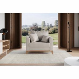 Poltrona Decorativa Benny Tecido Linho com Pés em Madeira:creme - 4