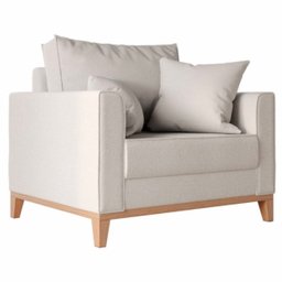 Poltrona Decorativa Benny Tecido Linho com Pés em Madeira:creme - 1