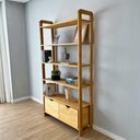 Ver imagem 2 de Estante Linea Ample com 2 Gavetas 6 Prateleiras Madeira Pinus Marrom Artfactory Design