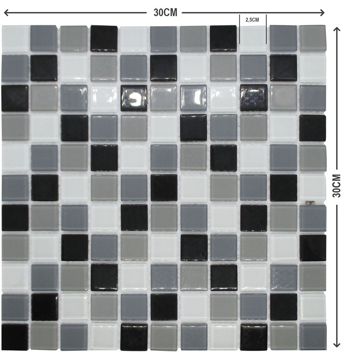 Pastilhas de Vidro Cinza e Preta Mescla Cristal Brilhante Cozinha Banheiro Piscina 30x30cm - 6