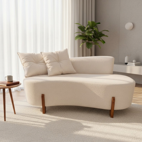 Namoradeira Sofá Feijão Luna 130cm Orgânica Bouclé Marfim