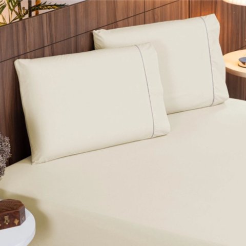 Jogo de Lençol Cama Casal 400 Fios Ponto Palito 3 Peças Casal Royal Casa Dona