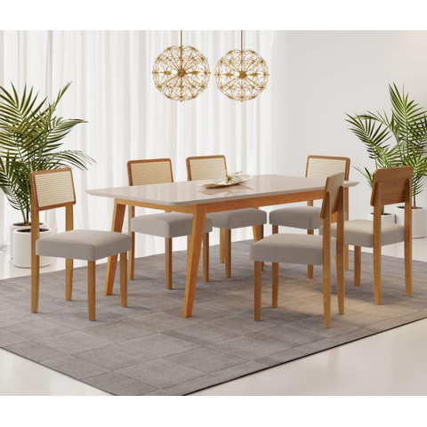Mesa Elegance Tampo Off com Vidro 6 Cadeiras Lazúli