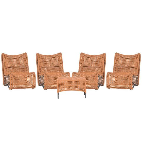 4 Poltronas e Mesa Texas em Alumínio Pintura Preta Corda Náutica Trama Original