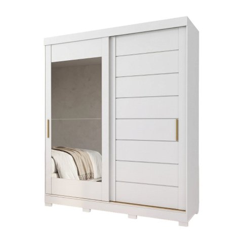 Guarda Roupas Casal 2 Portas de Correr 4 Gavetas Frisado com Espelho 100% MDF Flower