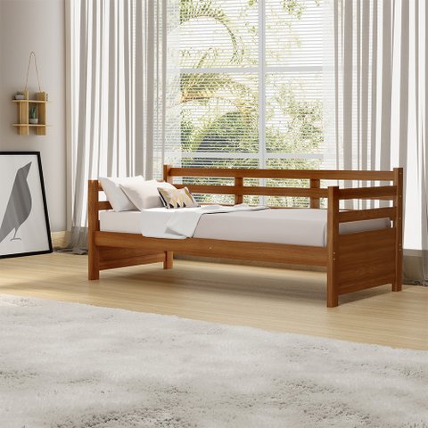 Sofá Cama Vintage Enjoy Mona Madeira com Colchão Acompanha Nicho