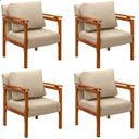 Ver imagem 1 de Kit 4 Poltrona Sala Decorativa Dallas Estofada Veludo Bege Base Madeira Castanho - Arkell