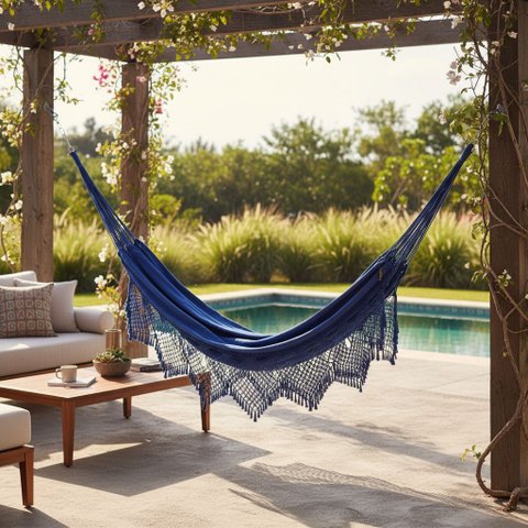 Redesdedormir.com Rede de Dormir Artesanal Ostra, Azul Royal, 100% Algodão Natural, Casal, 2,80m X 1