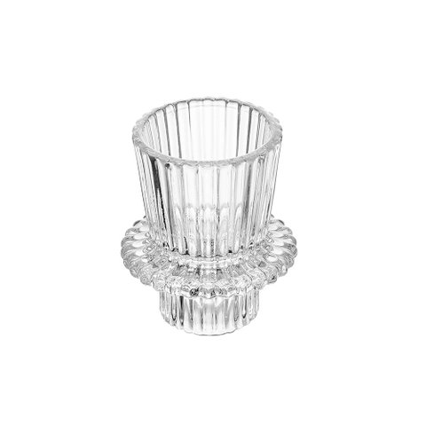 Porta Velas de Vidro Lines Canelado Duplo 6cm x 7cm 2 Peças - Wolff