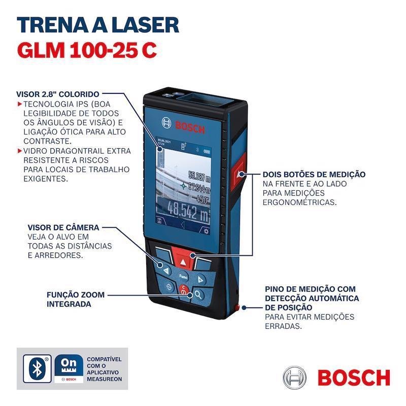 Trena Laser Glm 100-25 C Alcance 100m com Bluetooth - Bosch - 6