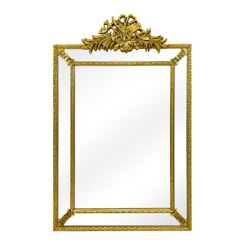 Espelho Vertical 140cm Cristal Bisotê Entalhes Florais e Musicais