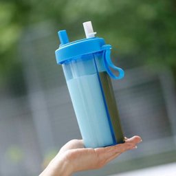 Garrafa De Canudo Duplo 2 Compartimento Com Tampa 2 Em 1 Azul - 4