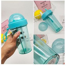 Garrafa De Canudo Duplo 2 Compartimento Com Tampa 2 Em 1 Azul - 7