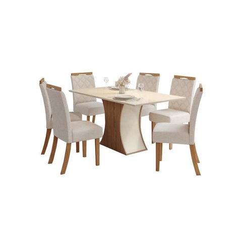 Mesa Jantar Luiza 160 6 Cadeiras Bella Linho - Henn