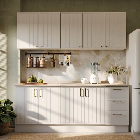 Cozinha Modulada 4 Peças 2 Aéreos 2 Balcões com Tampo Marselha CabeCasa MadeiraOriginals Branco