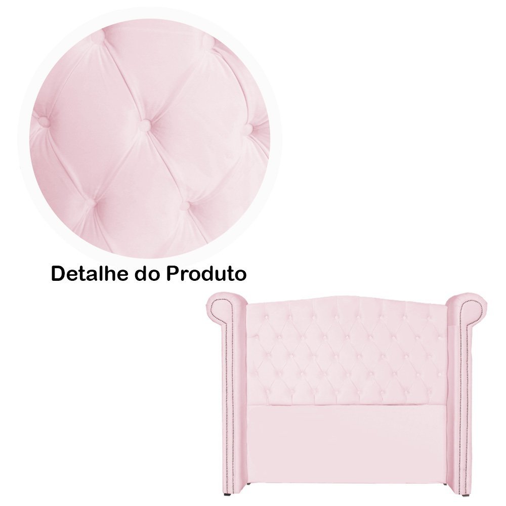 Conjunto Sienna Cabeceira e Recamier Queen 160 Cm Suede Rosa Bebe - LM DECOR - 3