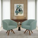 Ver imagem 1 de Poltrona Decorativa Kit 2 Stella Base de Madeira Giratória Mm30 Veludo Cotelê Menta D03 - D’Rossi