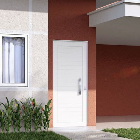 Porta de Alumínio Lambri 215x95cm com Puxador de 40 cm Lucasa Alumínio Branco