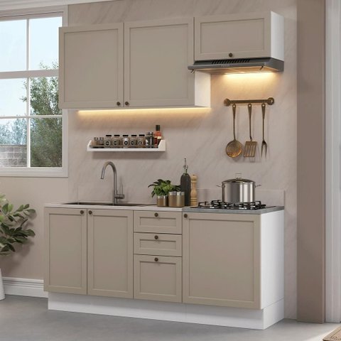 Armário de Cozinha Compacta 180 Cm Branco/crema Vik Madesa 01