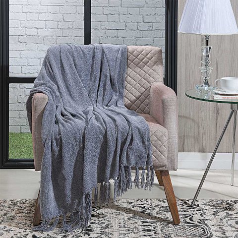 Manta P/ Sofá - Boras Chenille - 2 Lugares - 1,70m X 1,25m - Cinza - Niazitex Dohler