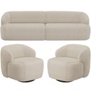 Ver imagem 1 de Sofá 4 Lugares Curvo Orgânico com 02 Poltronas para Sala Living 280cm Barolo L06 Linho Bege Escuro -