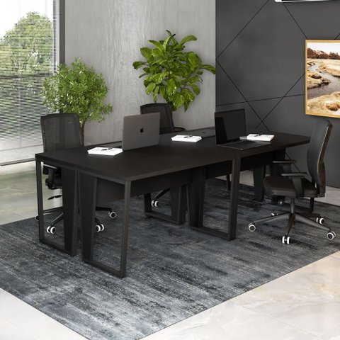 Estação Trabalho Escritório P/ 4 Pessoas 240cm Pé Metal F5 Cor:preto