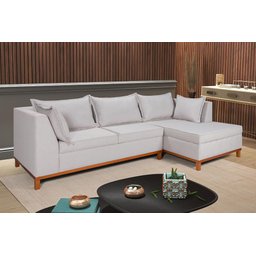 Sofá Malta com Chaise Linho Fixo Império Estofados - 1