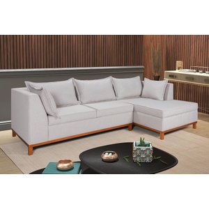 Sofá Malta com Chaise Linho Fixo Império Estofados