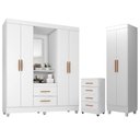 Ver imagem 1 de Guarda Roupa Casal Capela Com cômoda 4 Gavetas E armário Multiuso Lite Branco Brilho - Móveis Leão