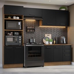Armário de  Cozinha Completa 270cm Rustic/Preto Agata Madesa 07 - 2