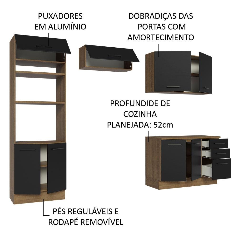 Armário de  Cozinha Completa 270cm Rustic/Preto Agata Madesa 07 - 5