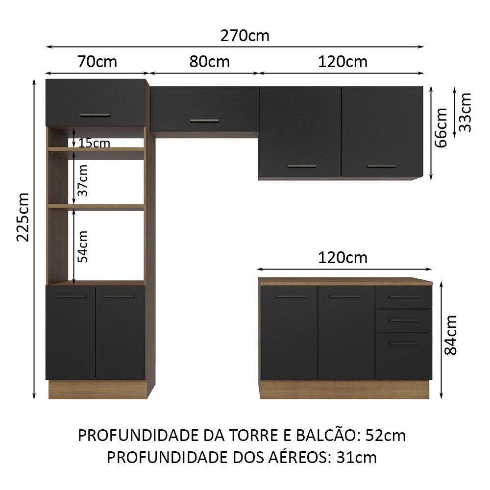 Armário de  Cozinha Completa 270cm Rustic/Preto Agata Madesa 07 - 4