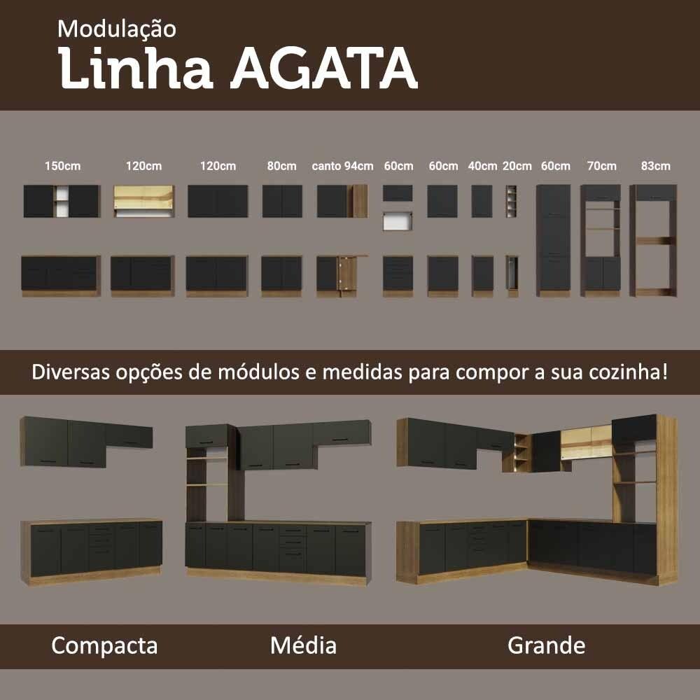 Armário de  Cozinha Completa 270cm Rustic/Preto Agata Madesa 07 - 11