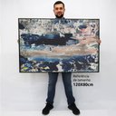 Ver imagem 2 de Quadro Decorativo em Canvas Pincelada Azul TaColado Moldura Flutuante 4,5cm Freijó 120 x 80cm