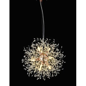 Lustre Pendente Dente de Leão Redondo Rose Gold Cristais 9G9 50cm